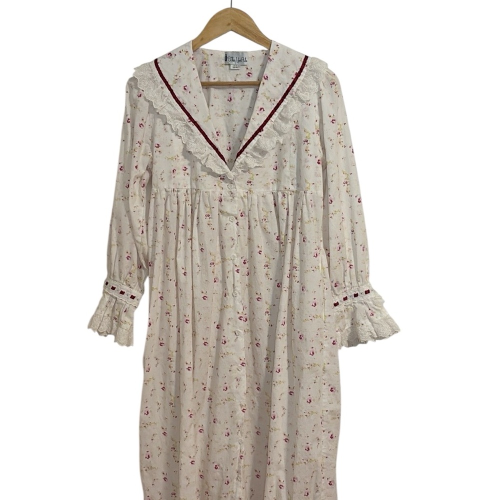 Floral Cream Nightgown with Red Accents